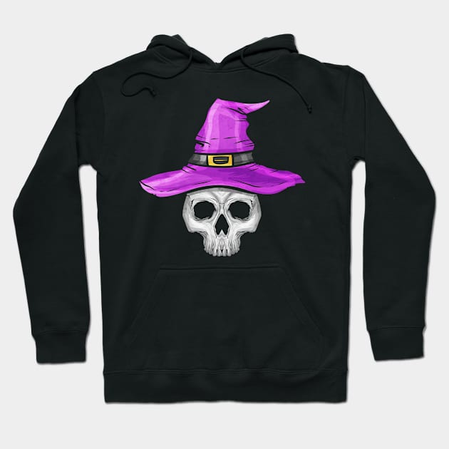 Skull wearing Witch Hat Halloween Witch Switch Hoodie by SinBle